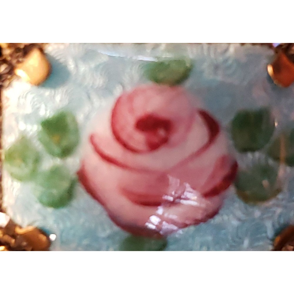 Vintage Unsigned Rose Pin, Rectangular Shape Broo… - image 2